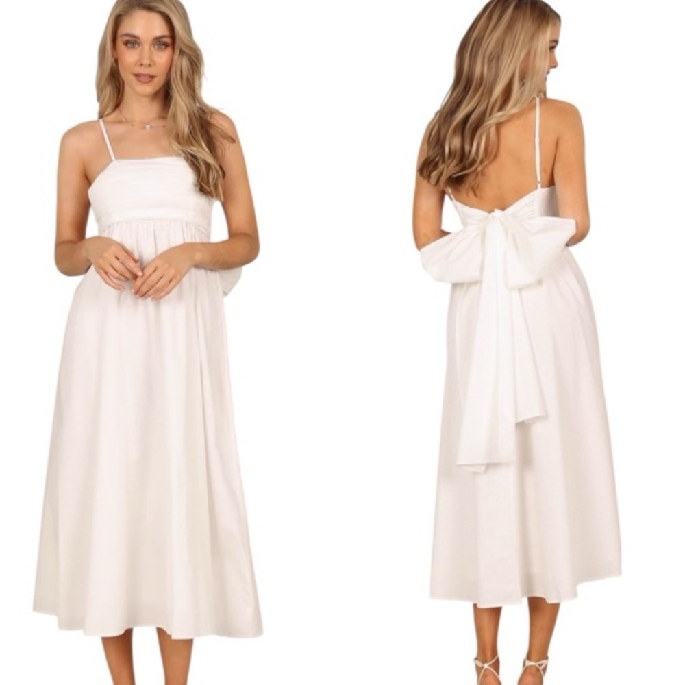 NEW Petal & Pup Alice White Poplin Bow Tie Back A-Line Midi Dress - L